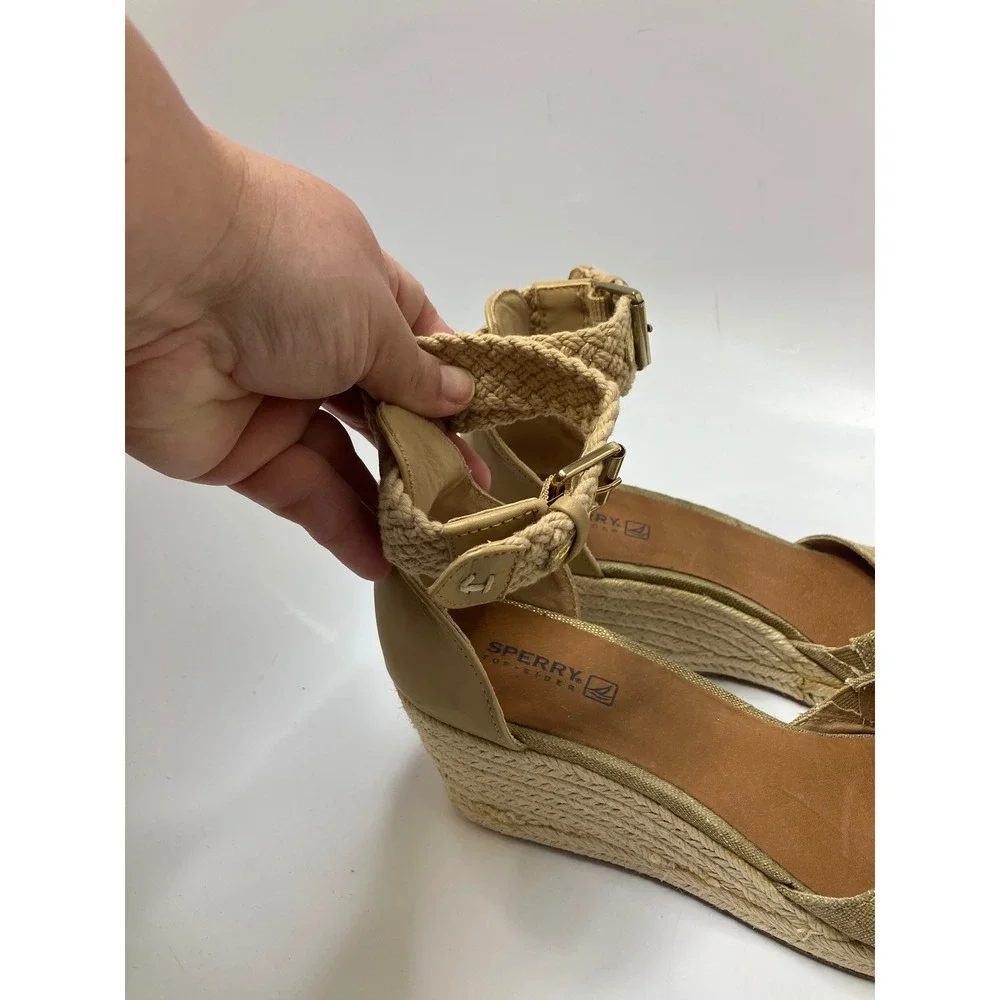 Sperry Valencia espadrille‎ wedge shoes women's size 9 tan gold preppy casual